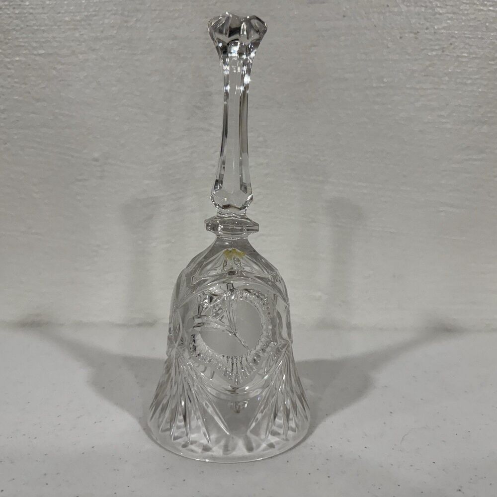 Vintage Hofbauer Byrdes 8" Lead Crystal Hand Bell Bird Etched Germany